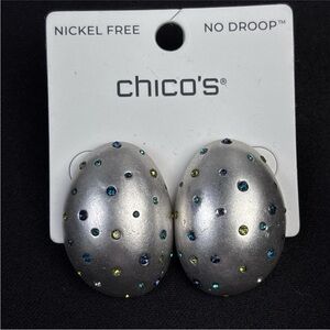 Chico's Matte Brushed Silvertone No Droop Post Earrings Multi-Color Stone 1.25"